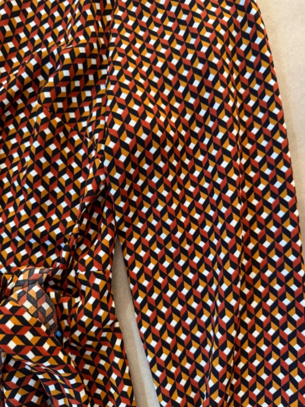 Michael Kors Geometric Print Shirt Dress Tie Waist Long Sleeve Brown